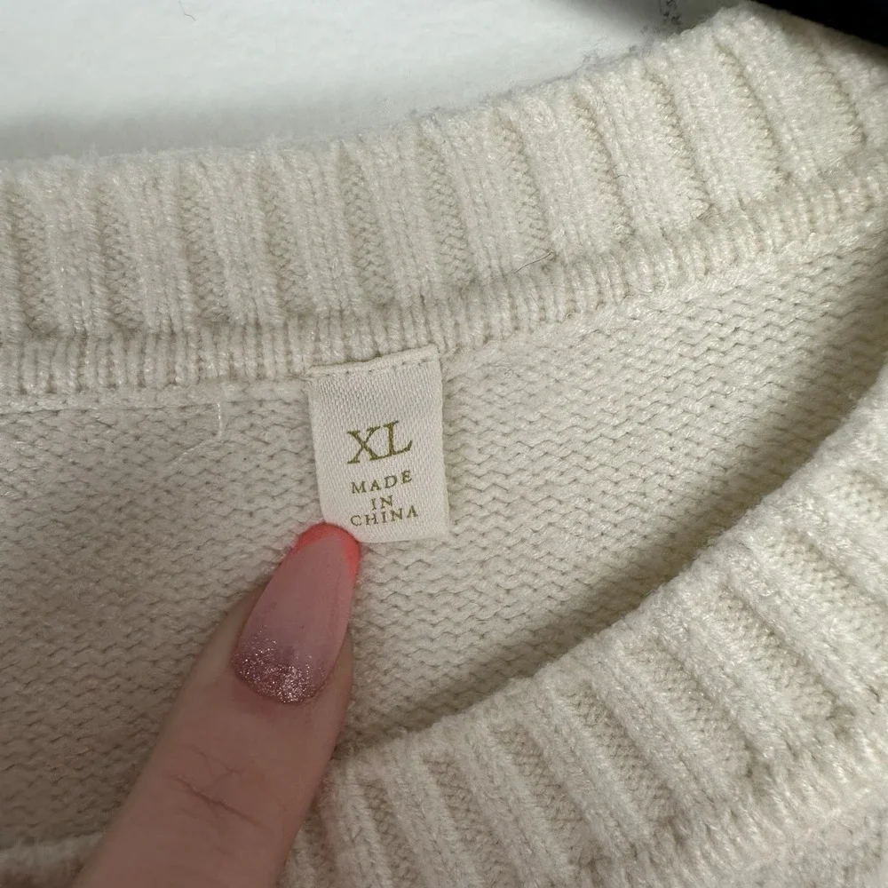 Cyrus Sweater‎ Size XL Cream Cropped Cable Knit Cozy Minimalist Fisherman